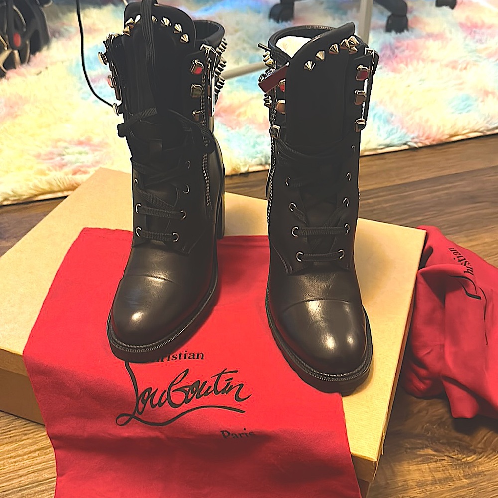 Christian Louboutin Black Lace Up Boots